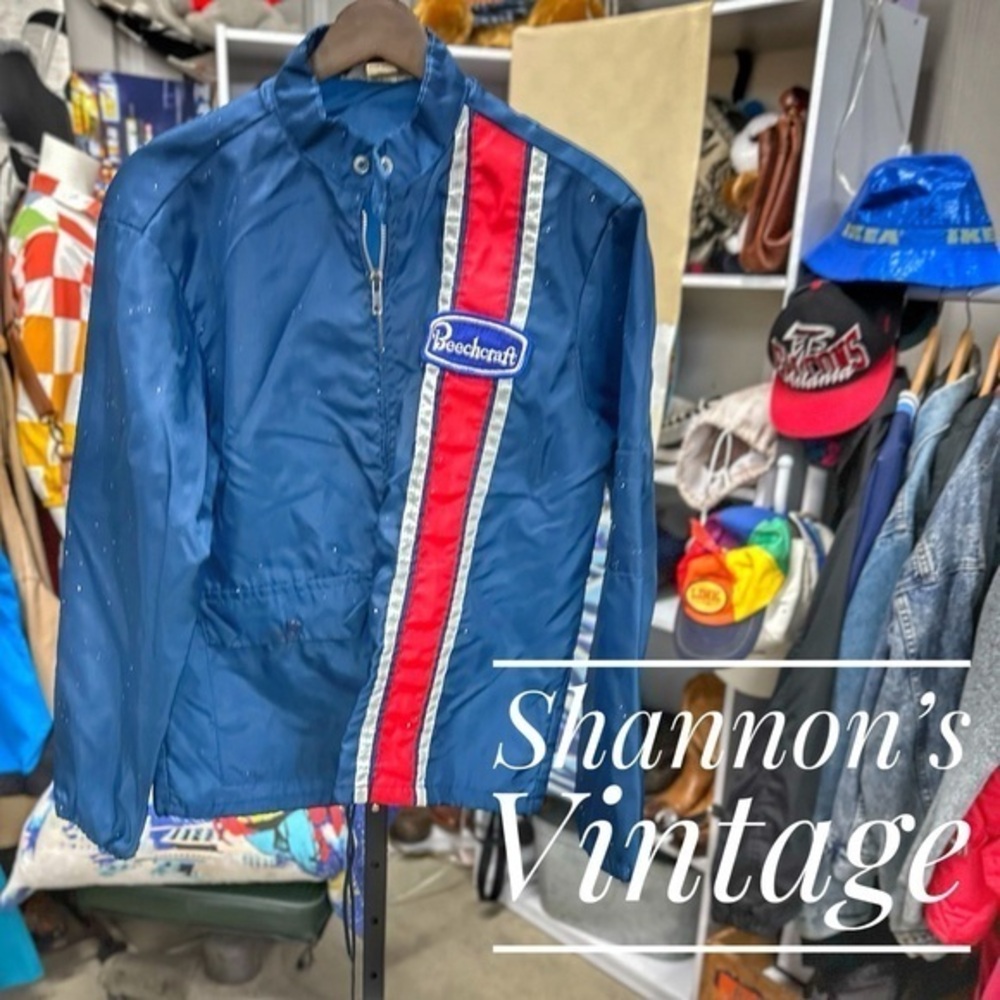 Swingster Beechcraft VNTG 1970s made in USA sz small distressed racing jacket